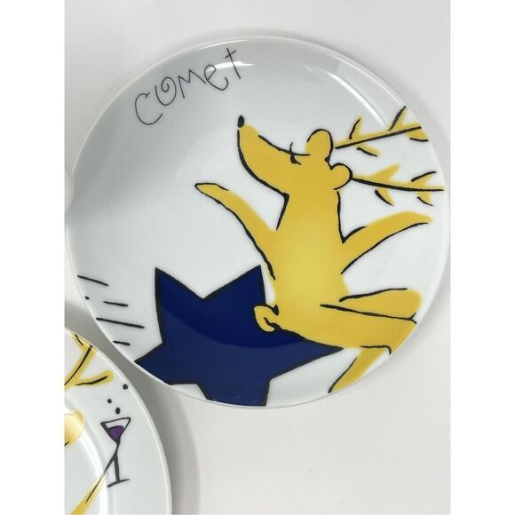 Pottery Barn 7" Christmas Reindeer Salad Plates Set Of 3 Comet Cupid Blitzen - Picture 4 of 6